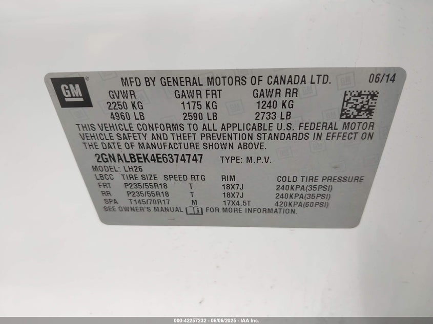 2014 CHEVROLET EQUINOX 1LT - 2GNALBEK4E6374747