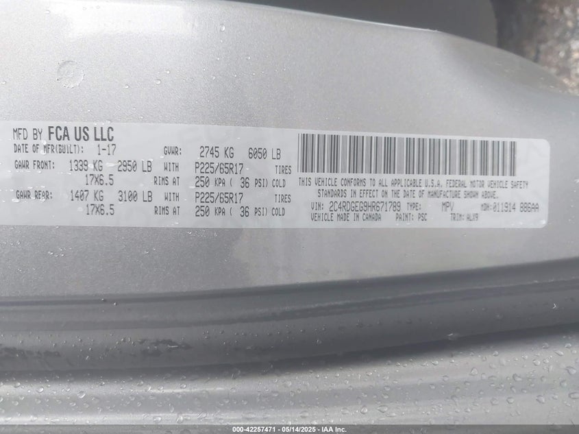 2017 DODGE GRAND CARAVAN GT - 2C4RDGEG9HR671789