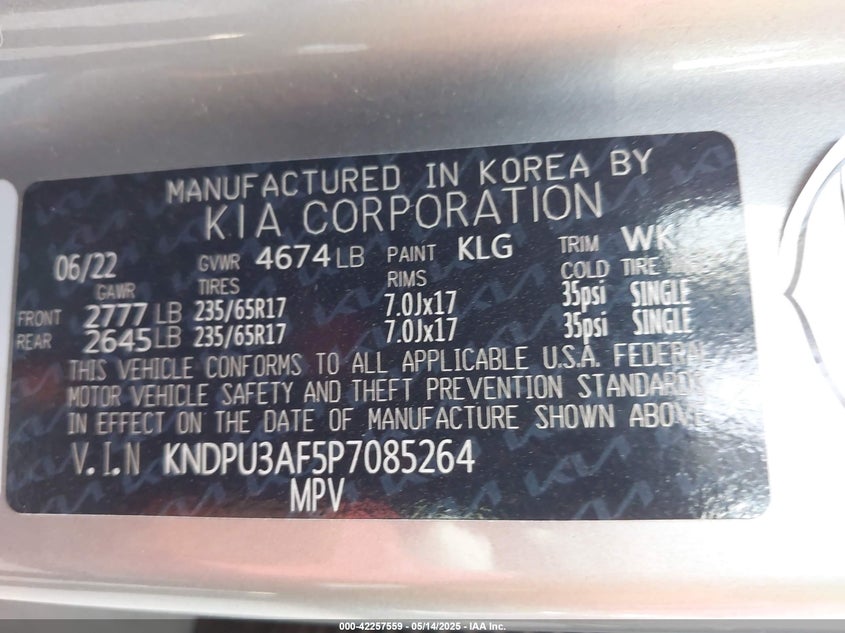 2023 KIA SPORTAGE VIN: KNDPU3AF5P7085264