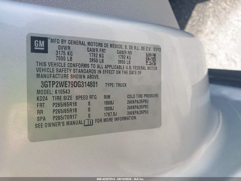 2013 GMC SIERRA 1500 SLT - 3GTP2WE79DG314801