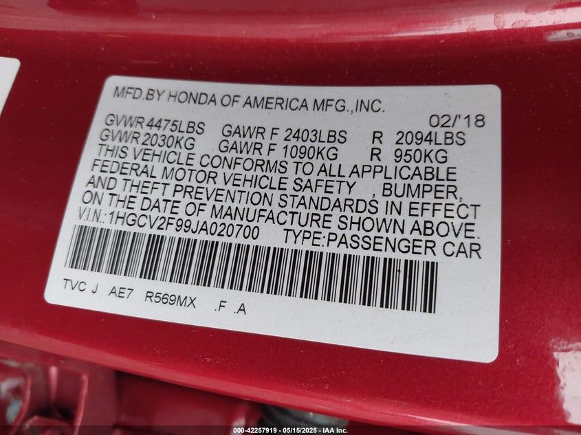 2018 HONDA ACCORD TOURING 2.0T - 1HGCV2F99JA020700