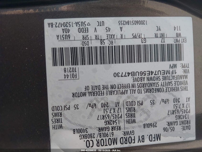 2006 FORD EXPLORER VIN: 1FMEU74E56UB47730