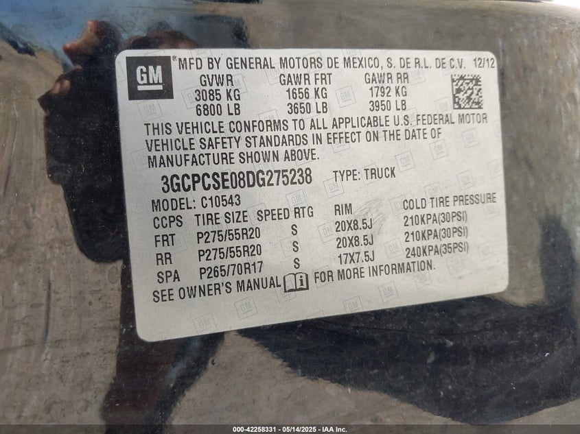 2013 CHEVROLET SILVERADO 1500 LT - 3GCPCSE08DG275238