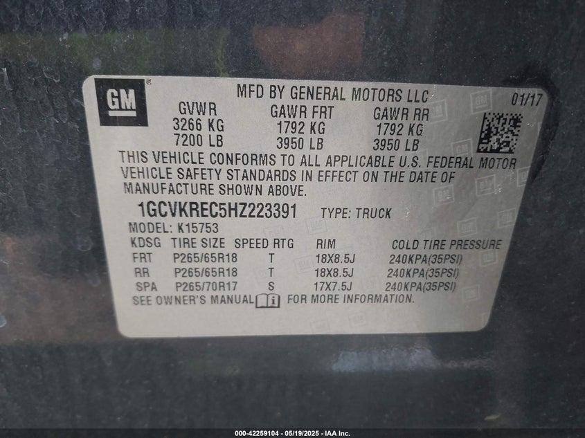 2017 CHEVROLET SILVERADO 1500 2LT - 1GCVKREC5HZ223391