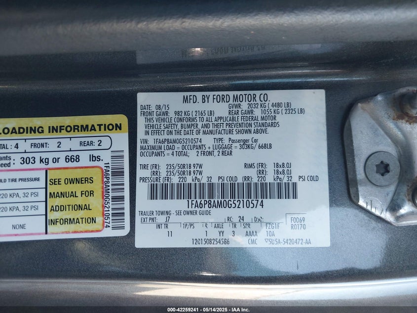 2016 FORD MUSTANG V6 - 1FA6P8AM0G5210574