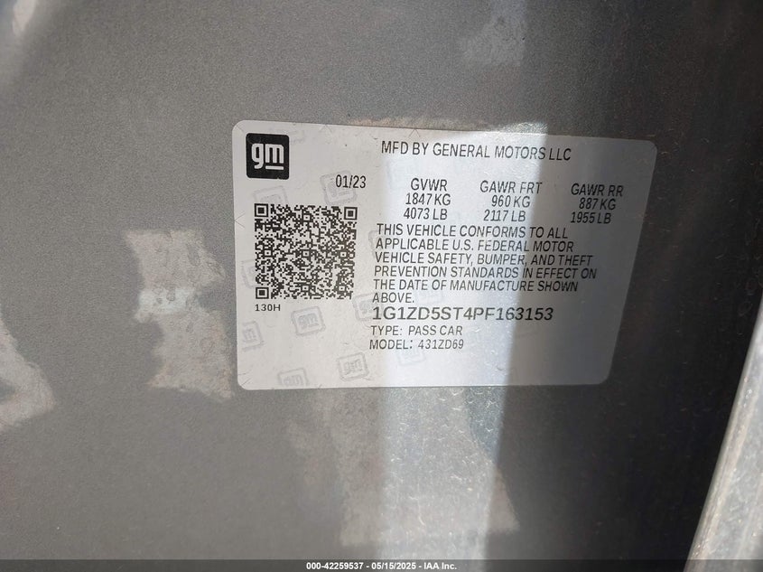 2023 CHEVROLET MALIBU VIN: 1G1ZD5ST4PF163153