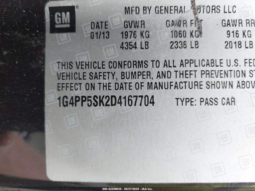 2013 BUICK VERANO VIN: 1G4PP5SK2D4167704