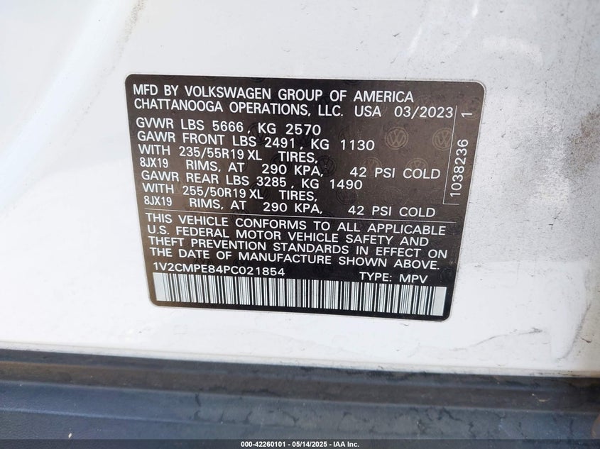 2023 Volkswagen Id.4 Pro VIN: 1V2CMPE84PC021854 Lot: 42260101