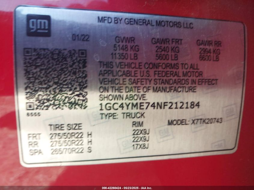 2022 Chevrolet Silverado 2500Hd 4Wd Standard Bed Ltz VIN: 1GC4YPE70NF266759 Lot: 42260424