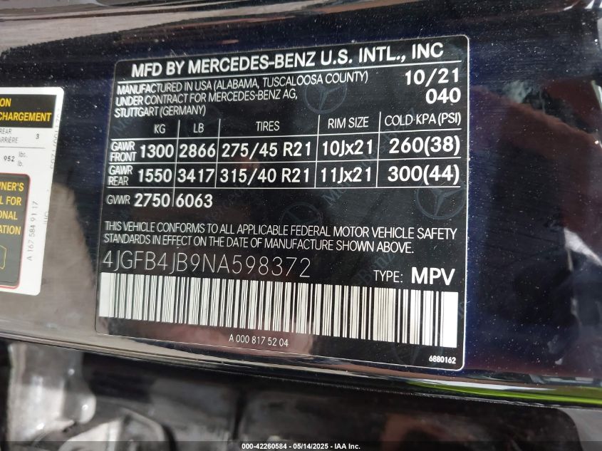 2022 Mercedes-Benz GLE-Class - 4JGFB4JB9NA598372