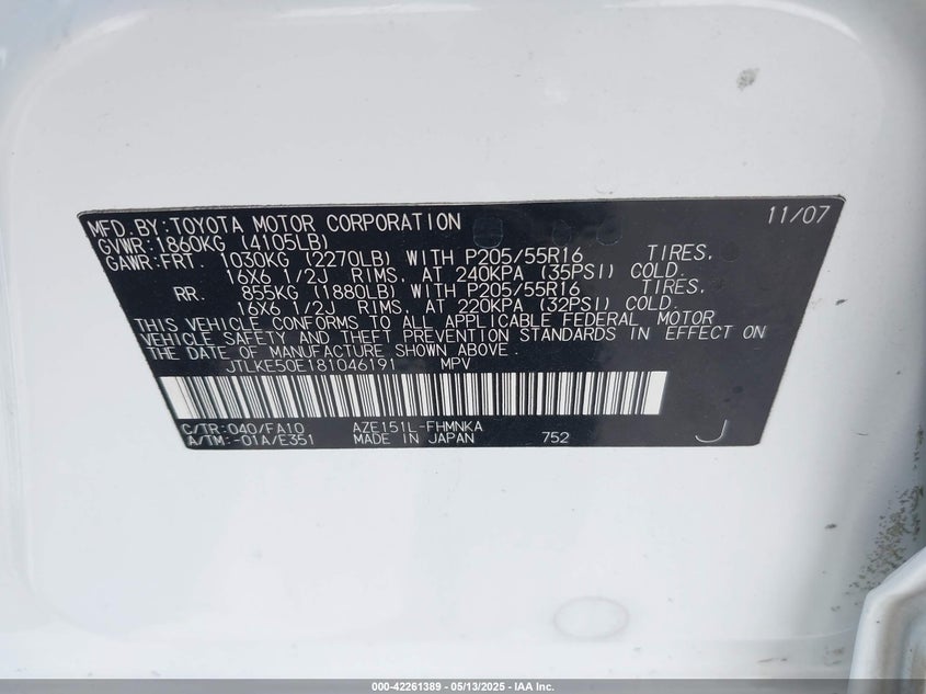 2008 SCION XB VIN: JTLKE50E181046191