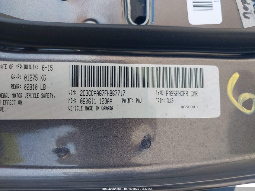 2015 Chrysler 300 Limited VIN: 2C3CCAAG7FH867717 Lot: 42261868