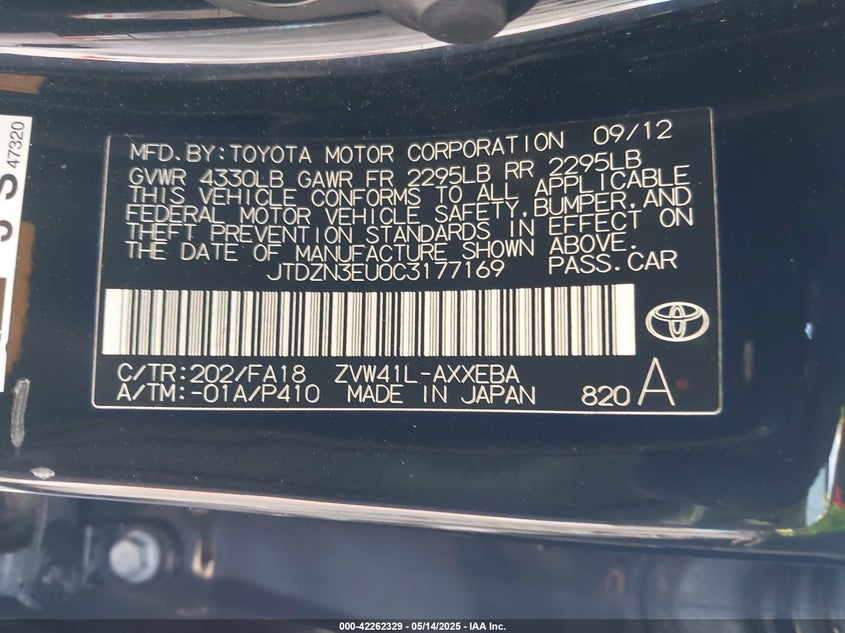 2012 TOYOTA PRIUS V VIN: JTDZN3EU0C3177169