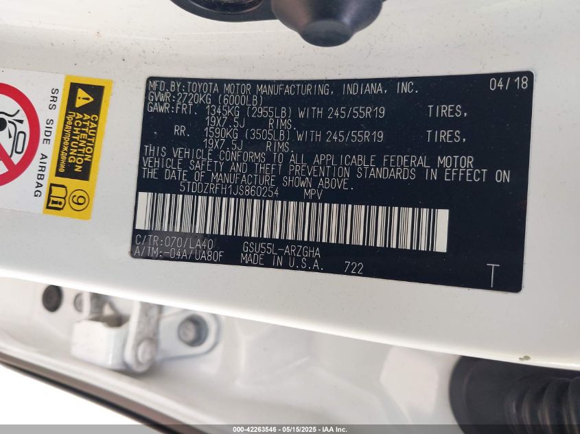 2018 Toyota Highlander - 5TDDZRFH1JS860254