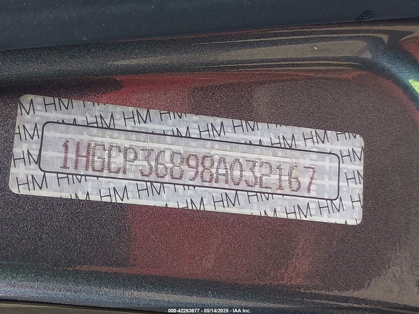 2008 HONDA ACCORD VIN: 1HGCP36898A032167