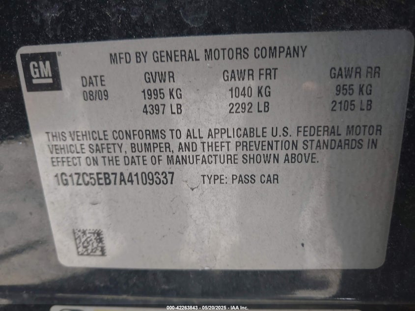 2010 CHEVROLET MALIBU VIN: 1G1ZC5EB7A4109337