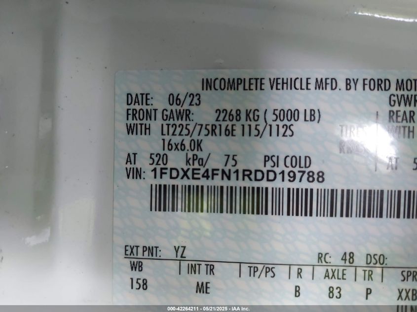 2024 Ford E-450 Cutaway VIN: 1FDXE4FN1RDD19788 Lot: 42264211