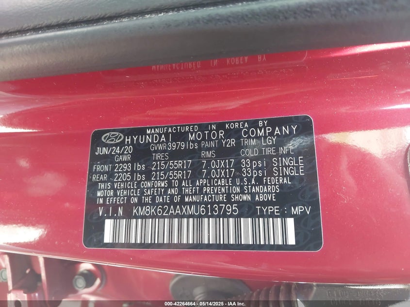 2021 HYUNDAI KONA(VIN: KM8K62AAXMU613795