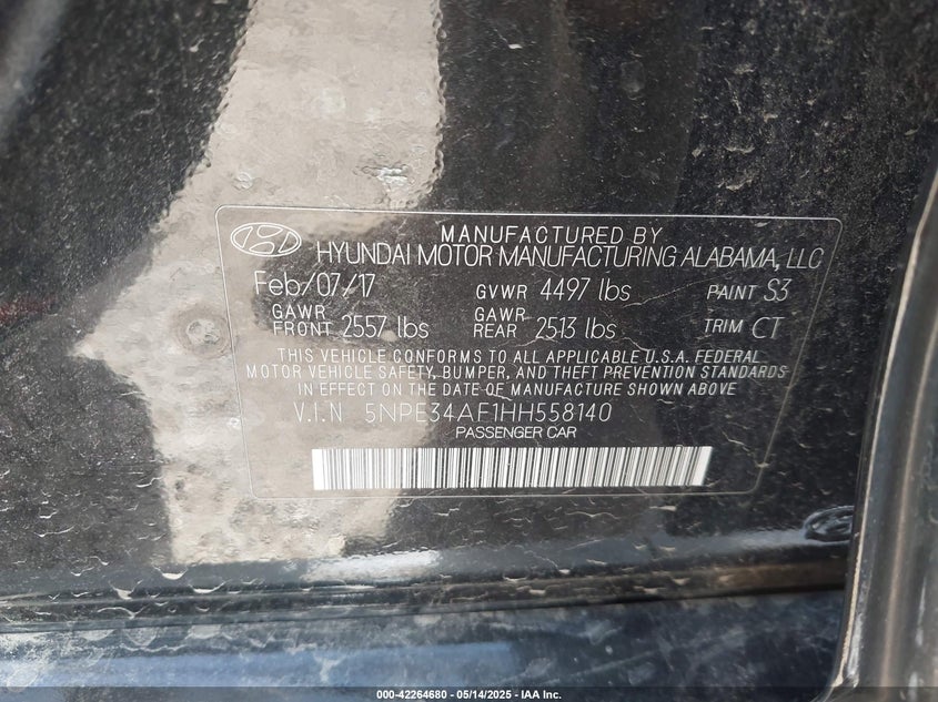 2017 HYUNDAI SONATA SPORT - 5NPE34AF1HH558140