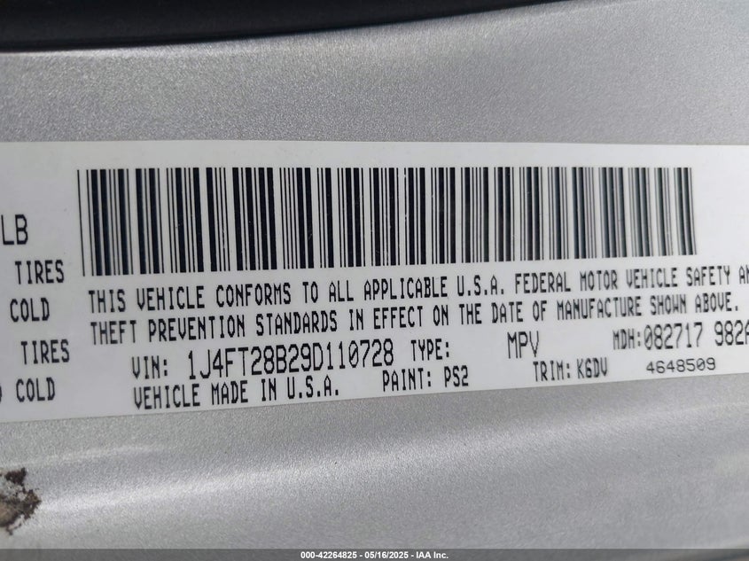 2009 JEEP PATRIOT VIN: 1J4FT28B29D110728
