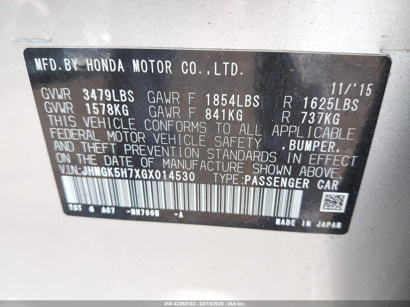 2016 HONDA FIT EX - JHMGK5H7XGX014530