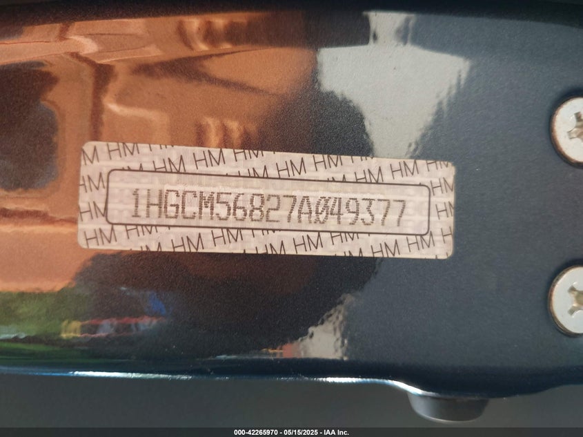 2007 HONDA ACCORD VIN: 1HGCM56827A049377