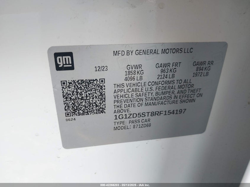 2024 CHEVROLET MALIBU 1.5L I-4 DI, DOHC, V(VIN: 1G1ZD5ST8RF154197