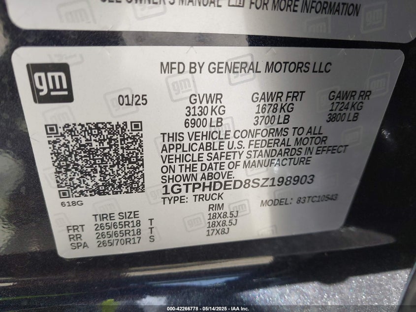 2025 GMC SIERRA VIN: 1GTPHDED8SZ198903
