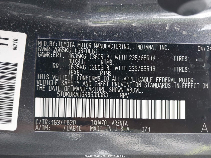 2024 TOYOTA HIGHLANDER LE - 5TDKDRAH6RS539383