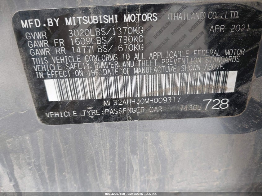 2021 MITSUBISHI MIRAGE CARBONITE EDITION/ES/LE - ML32AUHJ0MH009317