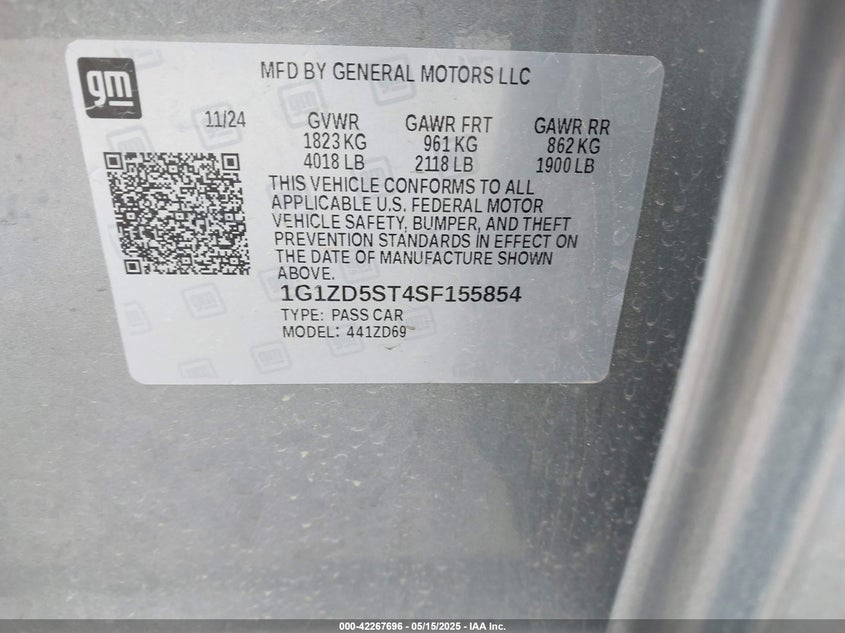 2025 CHEVROLET MALIBU VIN: 1G1ZD5ST4SF155854