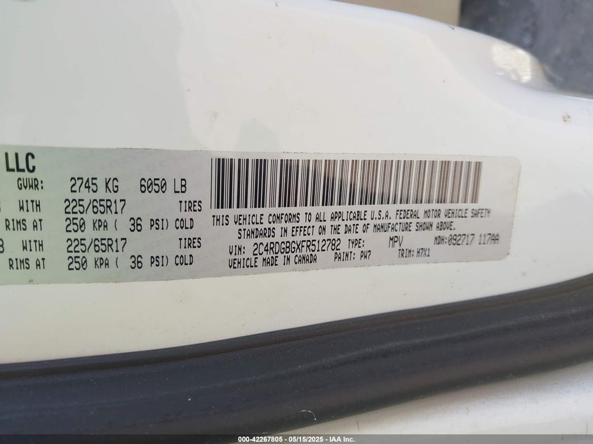 2015 DODGE GRAND CARAVAN AMERICAN VALUE PKG - 2C4RDGBGXFR512782