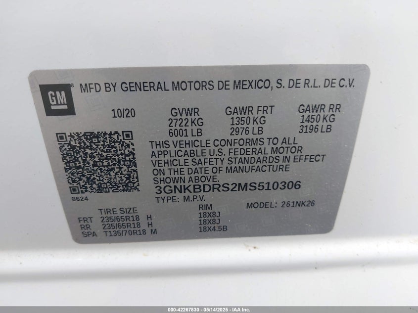 2021 CHEVROLET BLAZER VIN: 3GNKBDRS2MS510306