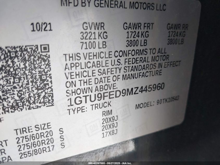 2021 GMC Sierra 1500 - 1GTU9FED9MZ445960