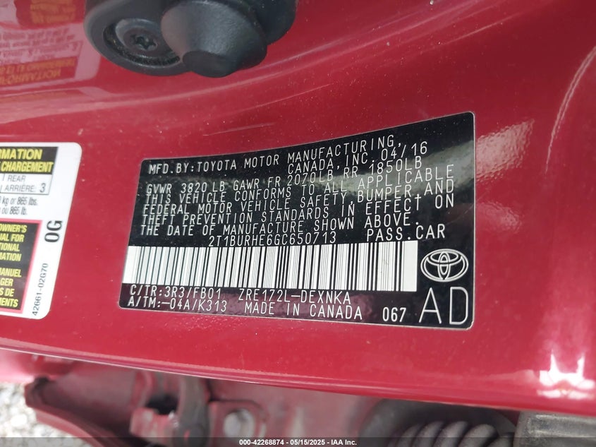 2016 TOYOTA COROLLA LE - 2T1BURHE6GC650713