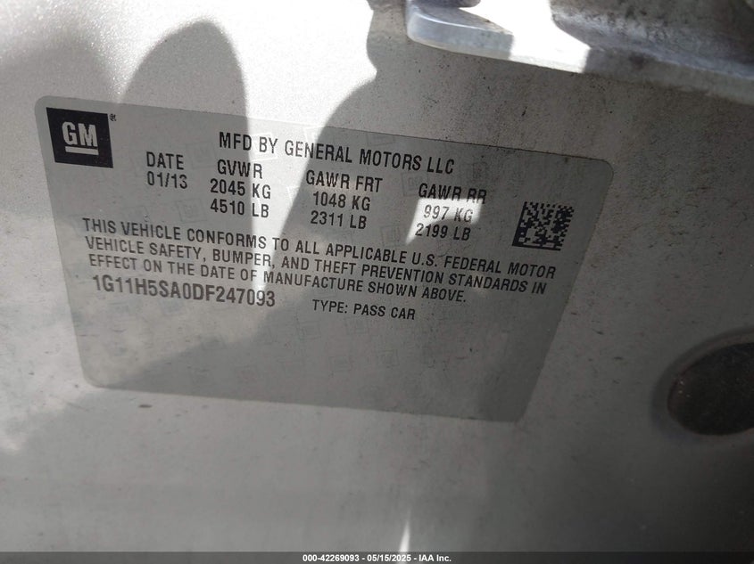 2013 CHEVROLET MALIBU 1LZ - 1G11H5SA0DF247093