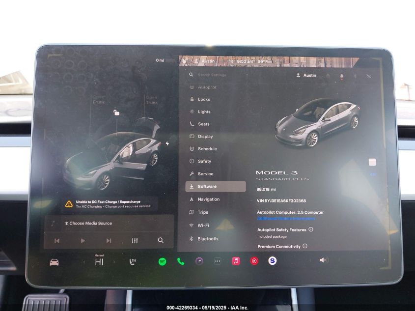 2019 Tesla Model 3 Long Range/Mid Range/Standard Range/Standard Range Plus VIN: 5YJ3E1EA6KF302368 Lot: 42269334