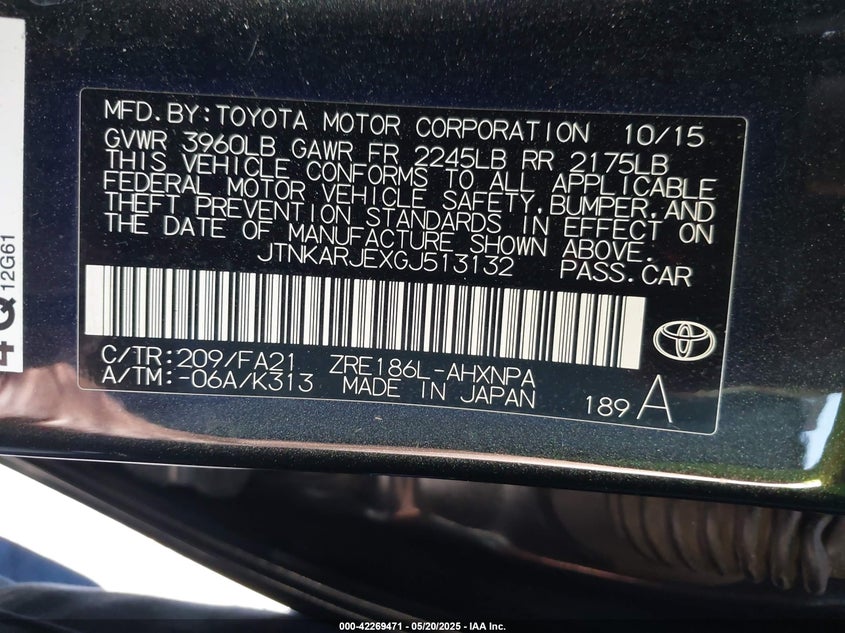 2016 TOYOTA SCION IM VIN: JTNKARJEXGJ513132