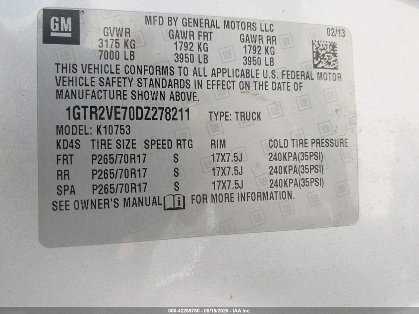 2013 GMC SIERRA 1500 SLE - 1GTR2VE70DZ278211