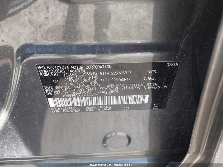 2018 TOYOTA RAV4 LE - JTMBFREVXJJ745379