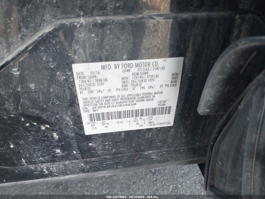 2016 FORD EDGE TITANIUM - 2FMPK4K92GBC64398