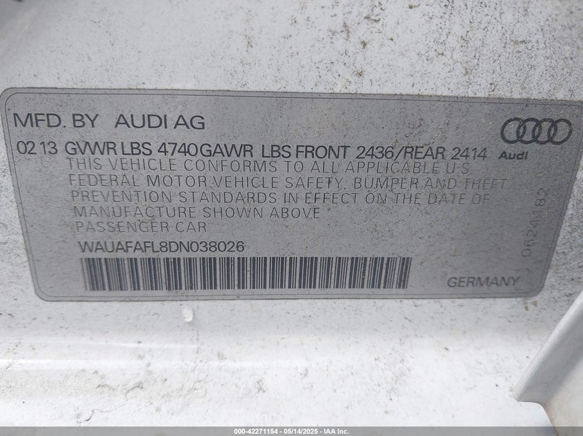 2013 AUDI A4 2.0T PREMIUM - WAUAFAFL8DN038026