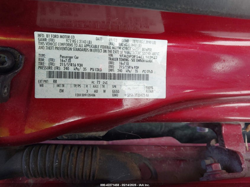 2014 FORD FOCUS VIN: 1FADP3F24EL162622
