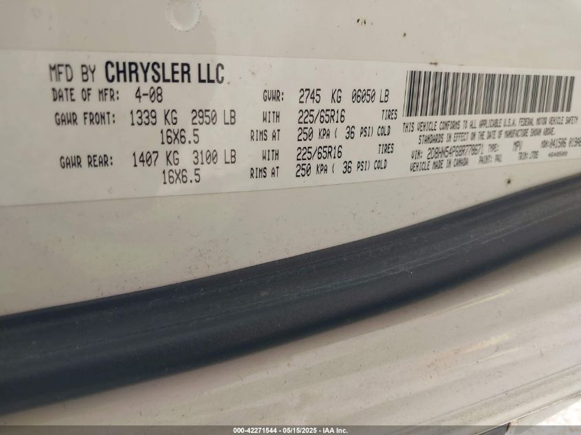 2008 Dodge Grand Caravan Sxt VIN: 2D8HN54P68R778671 Lot: 42271544