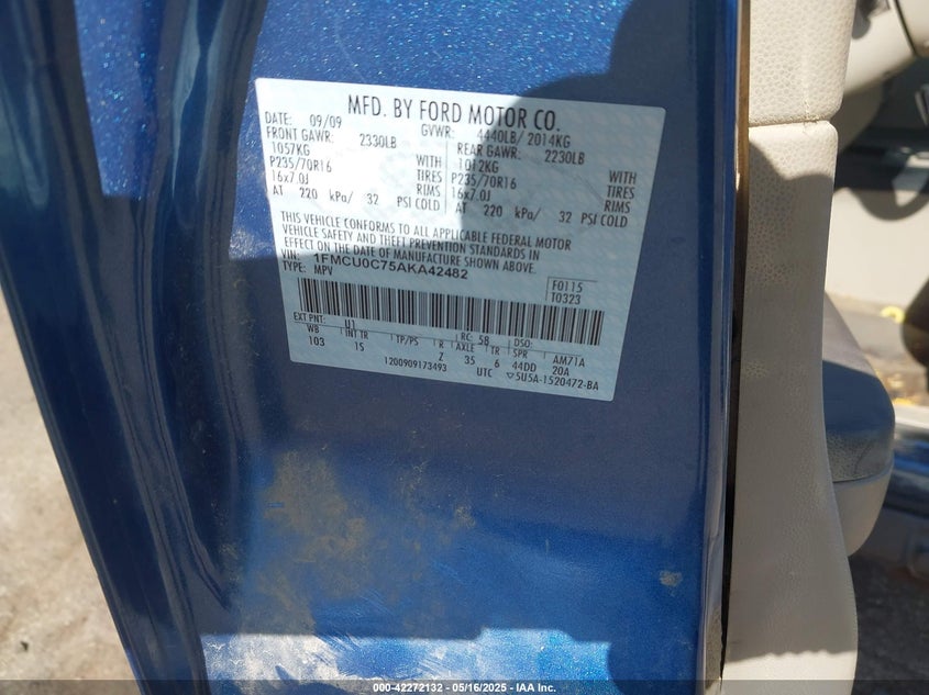 2010 FORD ESCAPE VIN: 1FMCU0C75AKA42482