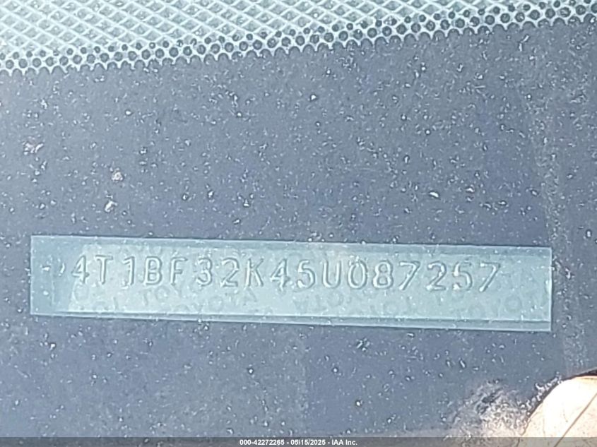 2005 Toyota Camry Le V6 VIN: 4T1BF32K45U087257 Lot: 42272265
