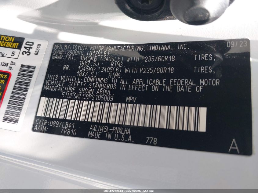 2023 Toyota Sienna - 5TDESKFC9PS105009