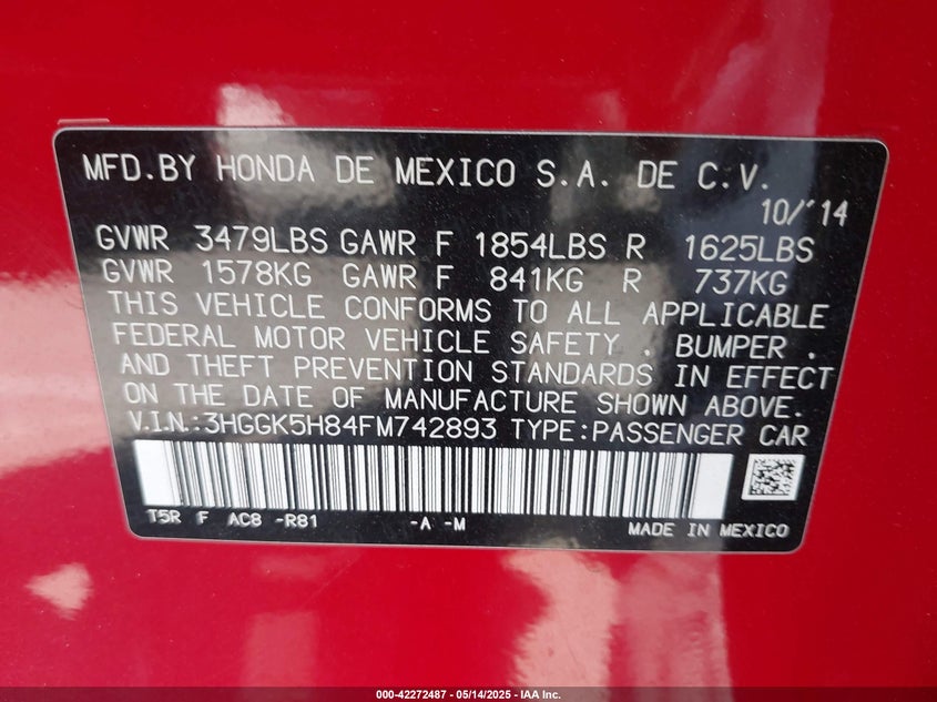 2015 HONDA FIT EX/EX-L - 3HGGK5H84FM742893