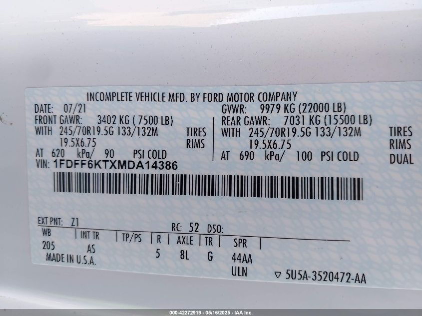 2021 Ford F-600 Chassis - 1FDFF6KTXMDA14386