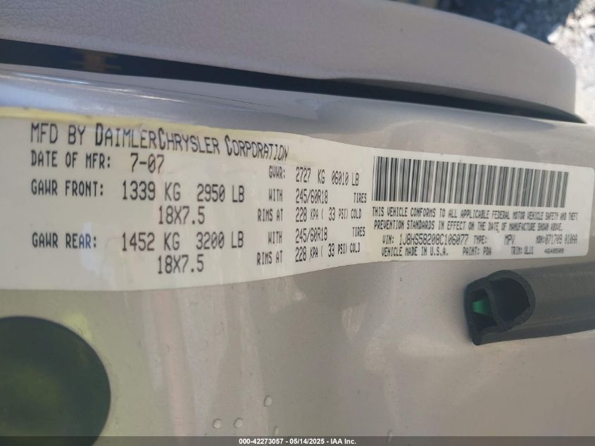 2008 Jeep Grand Cherokee Limited VIN: 1J8HS58208C106077 Lot: 42273057